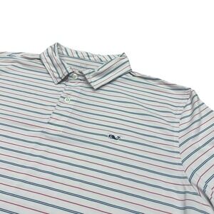 Vineyard Vines Men's Striped Performance Polo Shirt Blue Red White XL Golf Whale